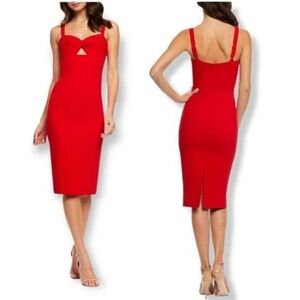 Dress the population Eve sweetheart twist front sleveless red midi dress